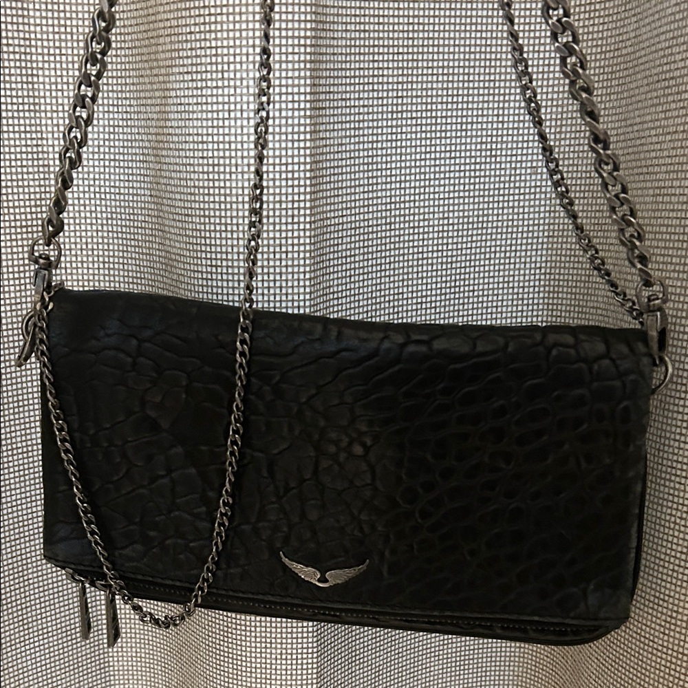 Black Textured Leather Shoulder Bag